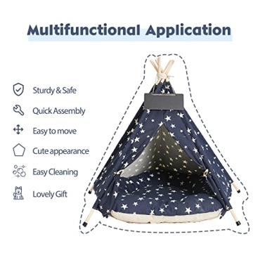 Pet Teepee Tents with Thick Cushion for Small Pets