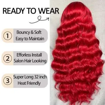 SOKU 32-Inch Lace Frontal Wig - Vibrant Red & Natural Look