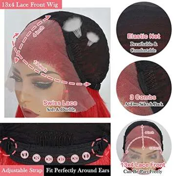 SOKU 32-Inch Lace Frontal Wig - Vibrant Red & Natural Look