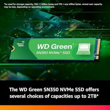 Western Digital 1TB WD Green SN350 NVMe Internal SSD Solid State Drive - Gen3 PCIe, QLC, M.2 2280, Up to 3,200 MB/s - WDS100T3G0C