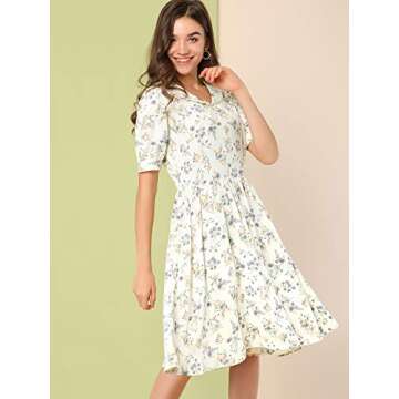 Allegra K Vintage Peter Pan Collar Midi Floral Dress