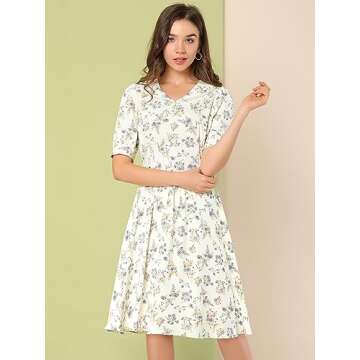Allegra K Vintage Peter Pan Collar Midi Floral Dress