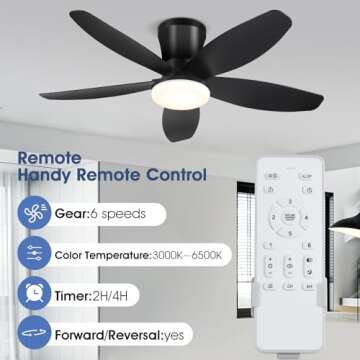 Surtime Ceiling Fans with Lights - 36" Low Profile Fan with Remote/APP Control, DC Reversible, LED D...