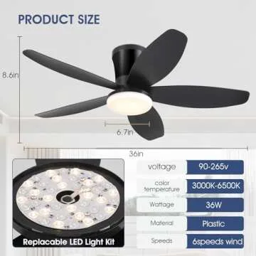Surtime 36" Ceiling Fan with Remote & Dimmable Lights