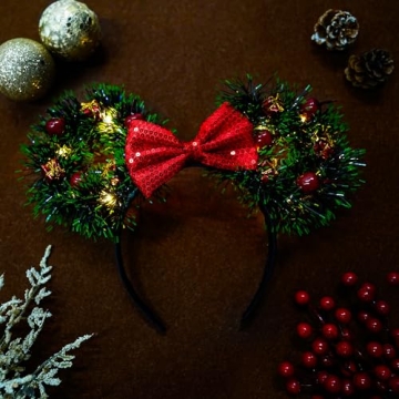 VISSTREE Dark Green LED Mouse Ear Headband for Christmas Fun