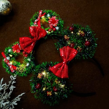 VISSTREE Dark Green LED Mouse Ear Headband for Christmas Fun