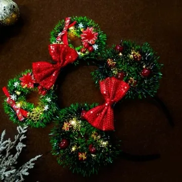 VISSTREE Dark Green LED Mouse Ear Headband for Christmas Fun