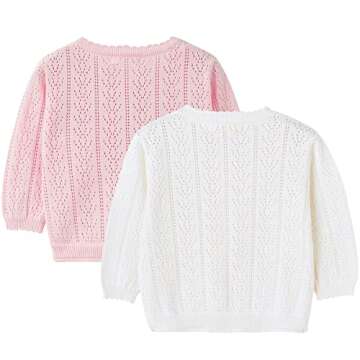 Simplee kids Baby Girl Thin Sweater Solid Cardigans Baby Girls Long Sleeve Coat Cardigan for Spring 3-6 Months White Pink Purple