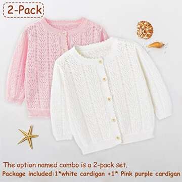 Simplee kids Baby Girl Thin Sweater Solid Cardigans Baby Girls Long Sleeve Coat Cardigan for Spring 3-6 Months White Pink Purple