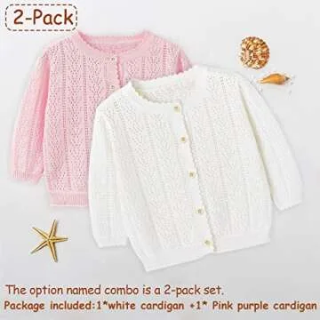 Simplee kids Baby Girl Thin Sweater Solid Cardigans Baby Girls Long Sleeve Coat Cardigan for Spring 3-6 Months White Pink Purple