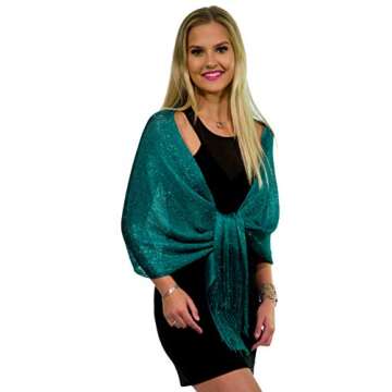 Shawls and Wraps for Evening Dresses, Metallic Sparkle Womens Wedding Teal Blue Shawl