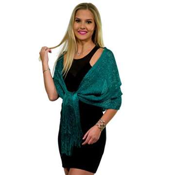 Shawls and Wraps for Evening Dresses, Metallic Sparkle Womens Wedding Teal Blue Shawl