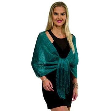 Shawls and Wraps for Evening Dresses, Metallic Sparkle Womens Wedding Teal Blue Shawl