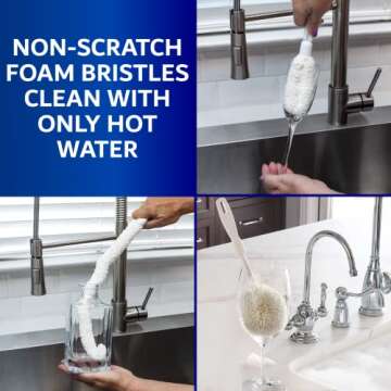 Glassware Cleaning Brush Kit, Pack of 3 Home Decanter Cleaning Brush, Non-Scratch Cleaning Brush for Narrow Neck Wine Glass, Beer Bottle, Glass Cleaner Brush for Bar & Restaurants by FryOilSaver Co.