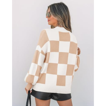 2024 Fall Fashion Khaki Plaid Turtleneck Sweater