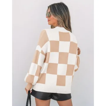 2024 Fall Fashion Khaki Plaid Turtleneck Sweater