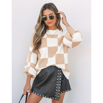 2024 Fall Fashion Khaki Plaid Turtleneck Sweater