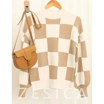 2024 Fall Fashion Khaki Plaid Turtleneck Sweater
