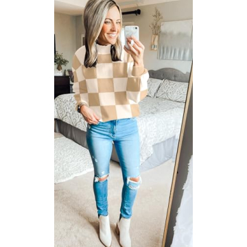 2024 Fall Fashion Khaki Plaid Turtleneck Sweater