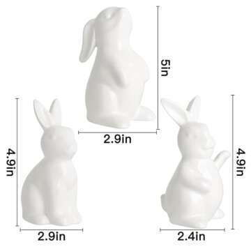 Pawliss Easter Decorations Bunny Decor: White Ceramic Rabbit Figurines Set of 3, Cute Farmhouse Rust...
