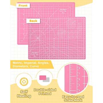 Density-upgraded 9"x12" Self Healing Cutting Mat, Idemeet Rotary Sewing Mat for Crafts, 5-Ply Blade Table Protector Cut Board for Fabric Leather Cutting Quilting Modeling Hobby Project, A4, Pink