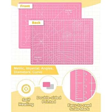 Density-upgraded 9"x12" Self Healing Cutting Mat, Idemeet Rotary Sewing Mat for Crafts, 5-Ply Blade Table Protector Cut Board for Fabric Leather Cutting Quilting Modeling Hobby Project, A4, Pink