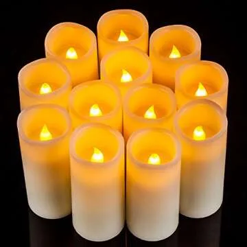 Enpornk Flameless Candles Flickering LED Candles Set of 12 (D:2.2" X H:5") Ivory Real Wax Pillar Battery Opeated Candles with 10-Key Remote and Cycling 24 Hours Timer