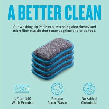 E-Cloth Washing Up Pads - Dish Sponges Kitchen Cleaning Kit - Reusable Sponges for Dishes and Cleaning - Non-Scratch Scrubbers for Cleaning - 4-Pack