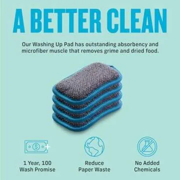E-Cloth Washing Up Pads - Dish Sponges Kitchen Cleaning Kit - Reusable Sponges for Dishes and Cleaning - Non-Scratch Scrubbers for Cleaning - 4-Pack