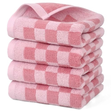 Elegant Cotton Hand Towels in Pink Checkered Design