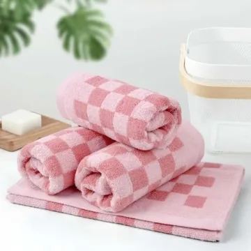 Elegant Cotton Hand Towels in Pink Checkered Design