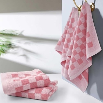 Elegant Cotton Hand Towels in Pink Checkered Design
