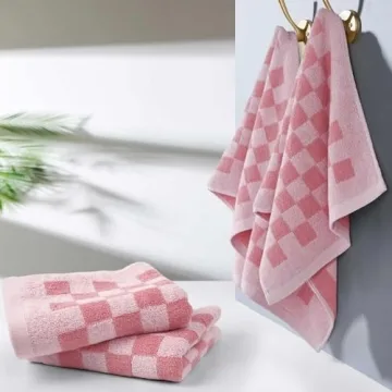 Elegant Cotton Hand Towels in Pink Checkered Design