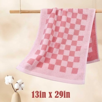 Elegant Cotton Hand Towels in Pink Checkered Design