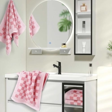 Elegant Cotton Hand Towels in Pink Checkered Design