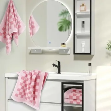 Elegant Cotton Hand Towels in Pink Checkered Design