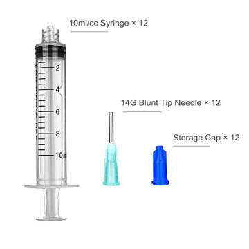Blunt Tip Food Syringe with Needle - Resin Refilling Glue Lube Liquid Plastic Syringes, 12Pack-10ml/cc Syringes for Lip Gloss Base Ink Precision Oil Craft Applicator