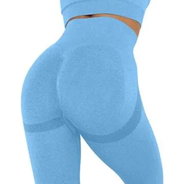 OLCHEE Women's 2 Piece Workout Outfit - Leggings and Crop Top Yoga Set Blue M