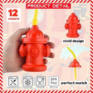 ALINK 12 PCS Fire Hydrant Cups with Lids and Straws for Paw Patrol Party Decorations, 10 oz Plastic Kids Party Favor Cups, Firefighter Firetruck Birthday Party Decorations, Red Dog Party Supplie