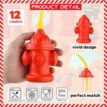 ALINK 12 PCS Fire Hydrant Cups with Lids and Straws for Paw Patrol Party Decorations, 10 oz Plastic Kids Party Favor Cups, Firefighter Firetruck Birthday Party Decorations, Red Dog Party Supplie