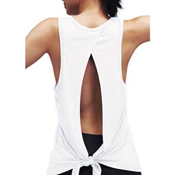 Mippo Womens Workout Yoga Tops Open Back Shirts Athletic Tank Tops Gym Exercise Cute Work Out Clothes for Women White S