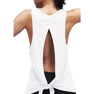Mippo Womens Workout Yoga Tops Open Back Shirts Athletic Tank Tops Gym Exercise Cute Work Out Clothes for Women White S
