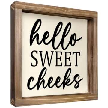 Kas Home Rustic Farmhouse Bathroom Decor - Cute 'Hello Sweet Cheeks' Wooden Sign, Funny Wall Hanging...