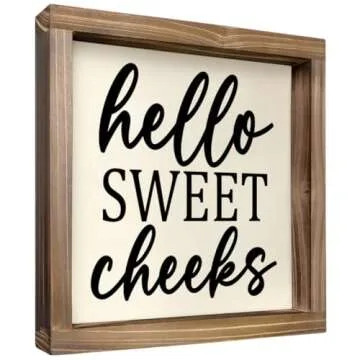 Kas Home Rustic Farmhouse Bathroom Decor - Cute 'Hello Sweet Cheeks' Wooden Sign, Funny Wall Hanging...
