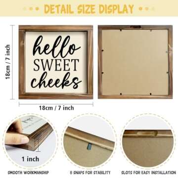 Kas Home Rustic Farmhouse Bathroom Decor - Cute 'Hello Sweet Cheeks' Wooden Sign, Funny Wall Hanging Plaque for Restroom, Toilet Shelves Accessory, Ideal for Apartment & Home