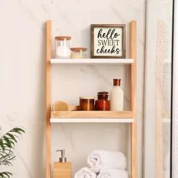 Kas Home Rustic Farmhouse Bathroom Decor - Cute 'Hello Sweet Cheeks' Wooden Sign, Funny Wall Hanging Plaque for Restroom, Toilet Shelves Accessory, Ideal for Apartment & Home