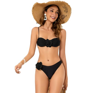 OYOANGLE Women's 3D Rose Bikini Swimsuit for Summer Fun
