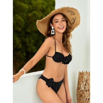 OYOANGLE Women's 3D Rose Bikini Swimsuit for Summer Fun