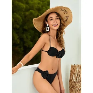 OYOANGLE Women's 3D Rose Bikini Swimsuit for Summer Fun