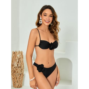 OYOANGLE Women's 3D Rose Bikini Swimsuit for Summer Fun